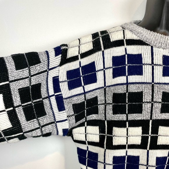 Vintage Windowpane Pattern 80s 90s knit sweater men’s - Picture 4 of 11